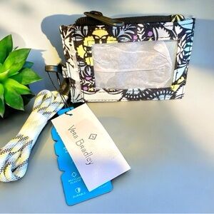 Vera Bradley Reactive RFID Lanyard‎ Card Case Plaza Medallion Print Black Blue